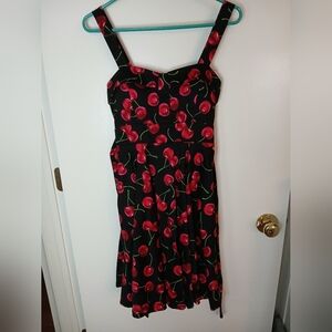 Eva Rose Cherry Print Black Dress